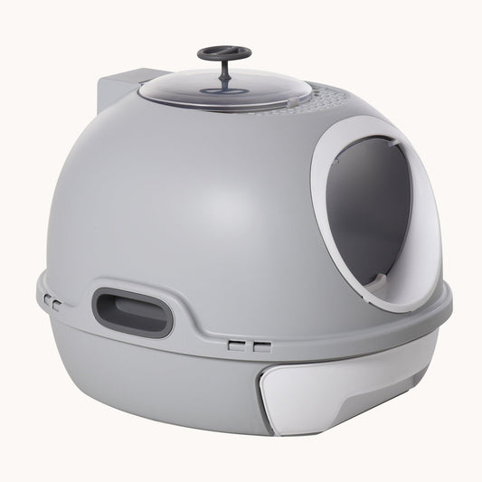 Covered Cat Litter Box with Skylight & Enclosed Scoop Drawer Gray