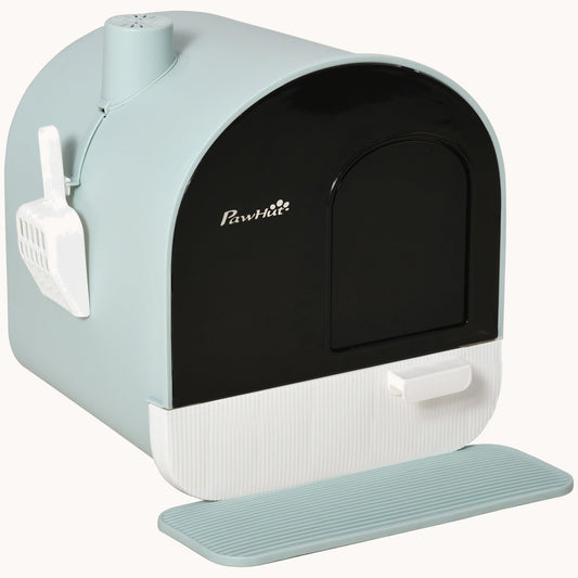 Covered Cat Litter Box with Tray, Filter & Scoop, 17" x 17" x 18.5", Green