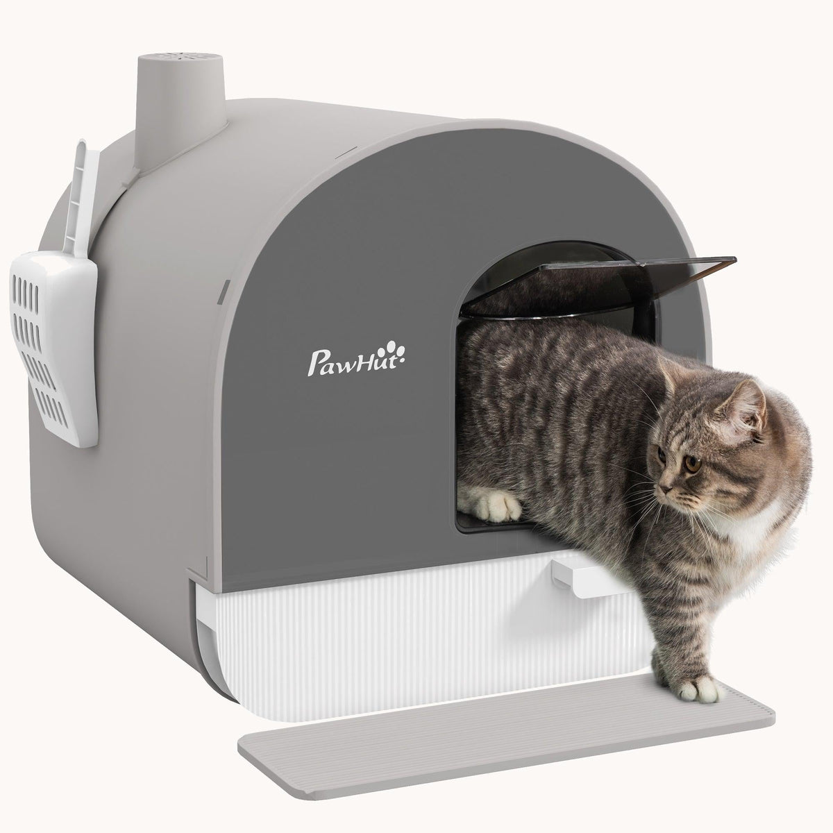 Covered Cat Litter Box with Tray, Filter & Scoop, 17" x 17" x 18.5", Light Gray