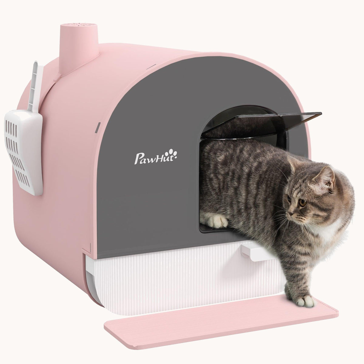Covered Cat Litter Box with Tray, Filter & Scoop, 17" x 17" x 18.5", Pink