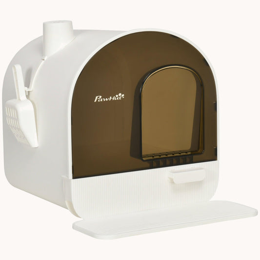 Covered Cat Litter Box with Tray, Filter & Scoop, 17" x 17" x 18.5", White