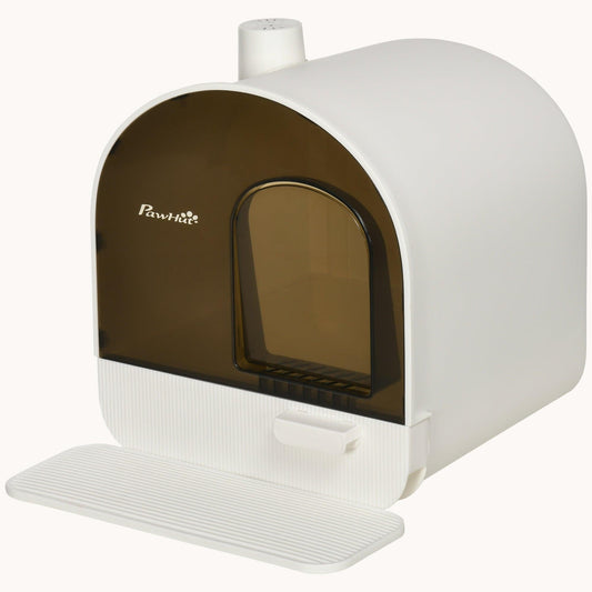Covered Cat Litter Box with Tray, Filter & Scoop, 17" x 17" x 18.5", White