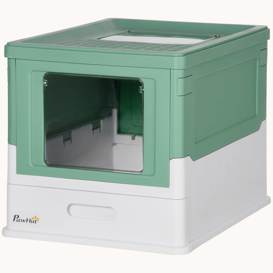 Foldable Hooded Cat Litter Box Smell-Proof Dual Entry Green
