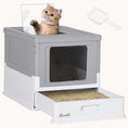 Load image into Gallery viewer, Hooded Cat Litter Box with Tray, Foldable Smell-Proof Design & Dual Entry, Gray
