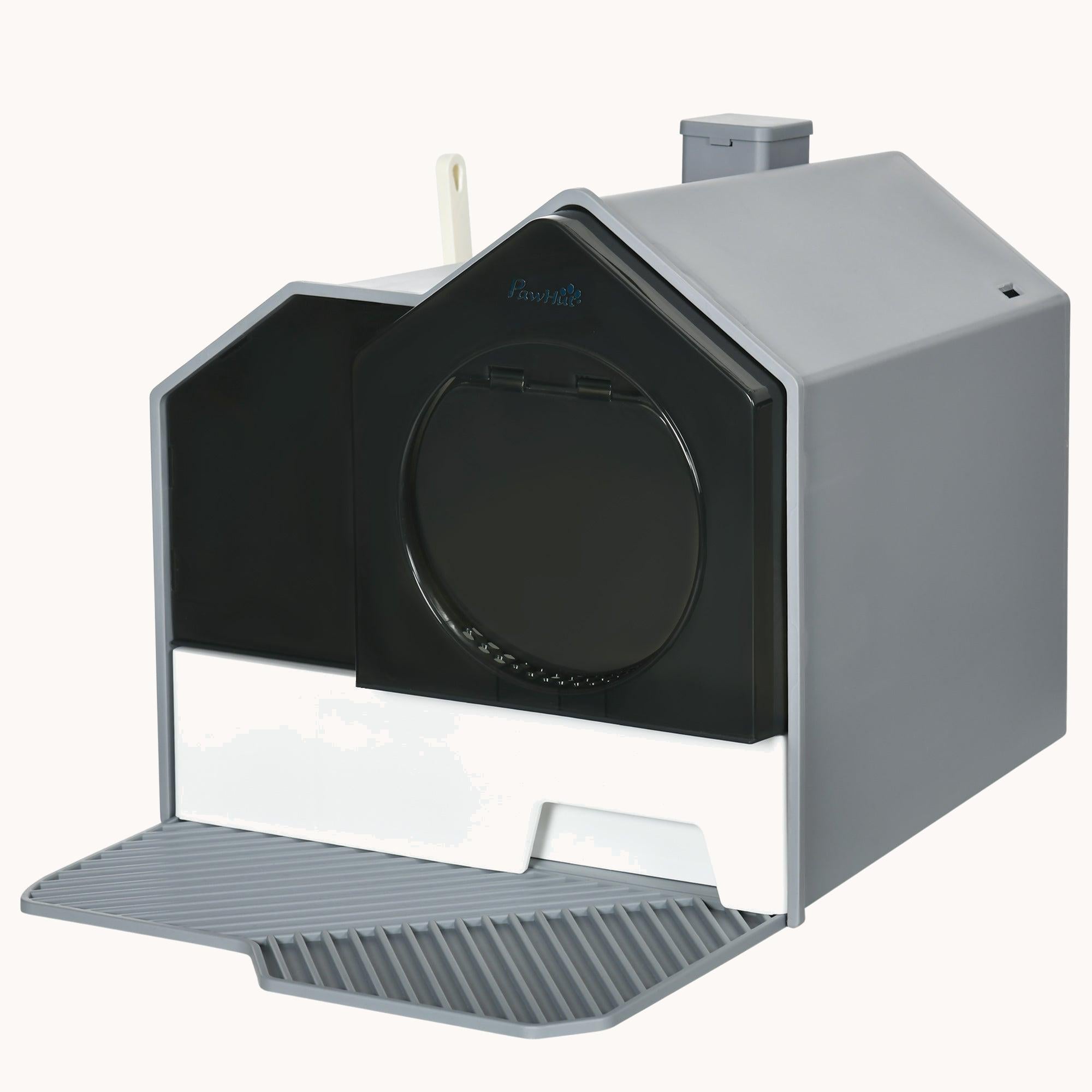 Hooded Cat Litter Box with Odor Control & Easy-Clean Pull-Out Drawer, Gray