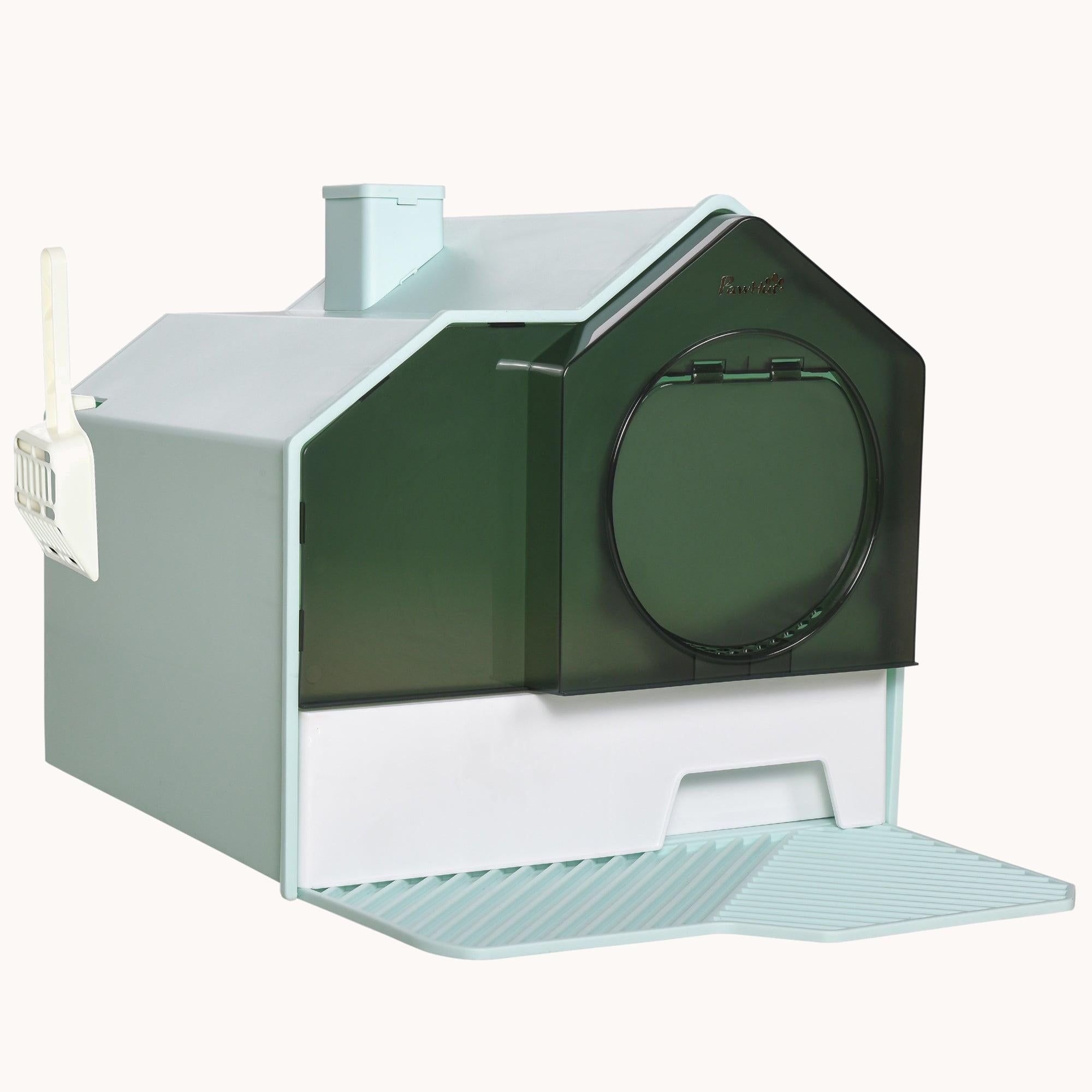 Hooded Cat Litter Box with Odor Control & Easy-Clean Pull-Out Drawer, Light Blue
