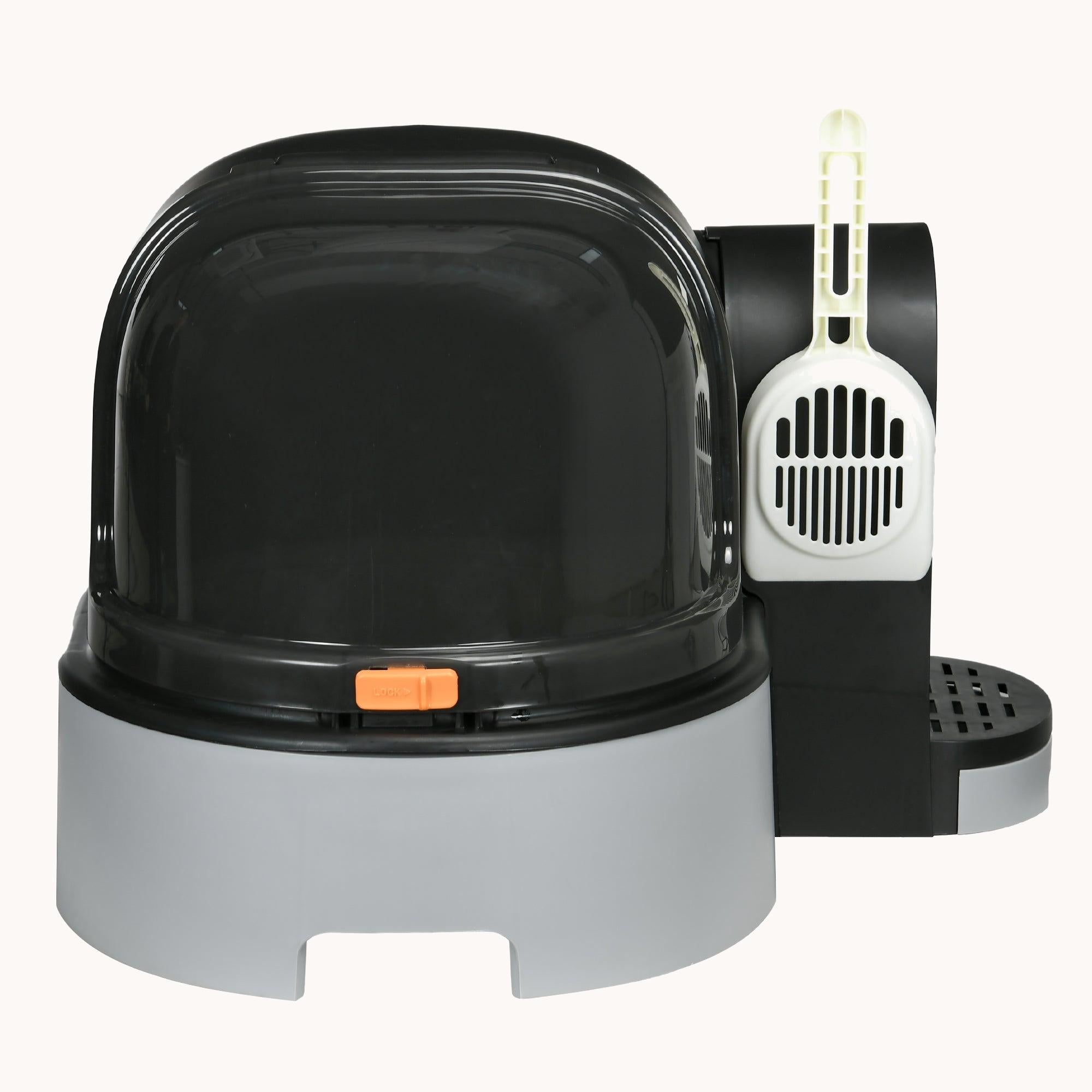 Covered Cat Litter Box with Openable Front Cover, Scoop & Easy Clean Design, Gray