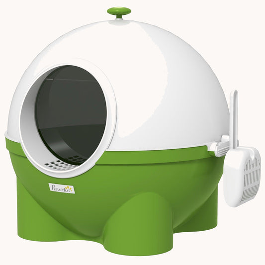 Large Hooded Cat Litter Box with Lid & Leak-Proof Sand Pedal,  Dark Green
