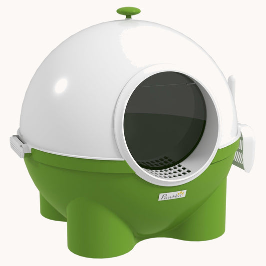 Large Hooded Cat Litter Box with Lid & Leak-Proof Sand Pedal,  Dark Green