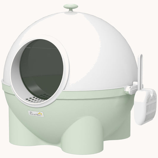 Large Hooded Cat Litter Box with Lid & Leak-Proof Sand Pedal,  Light Green