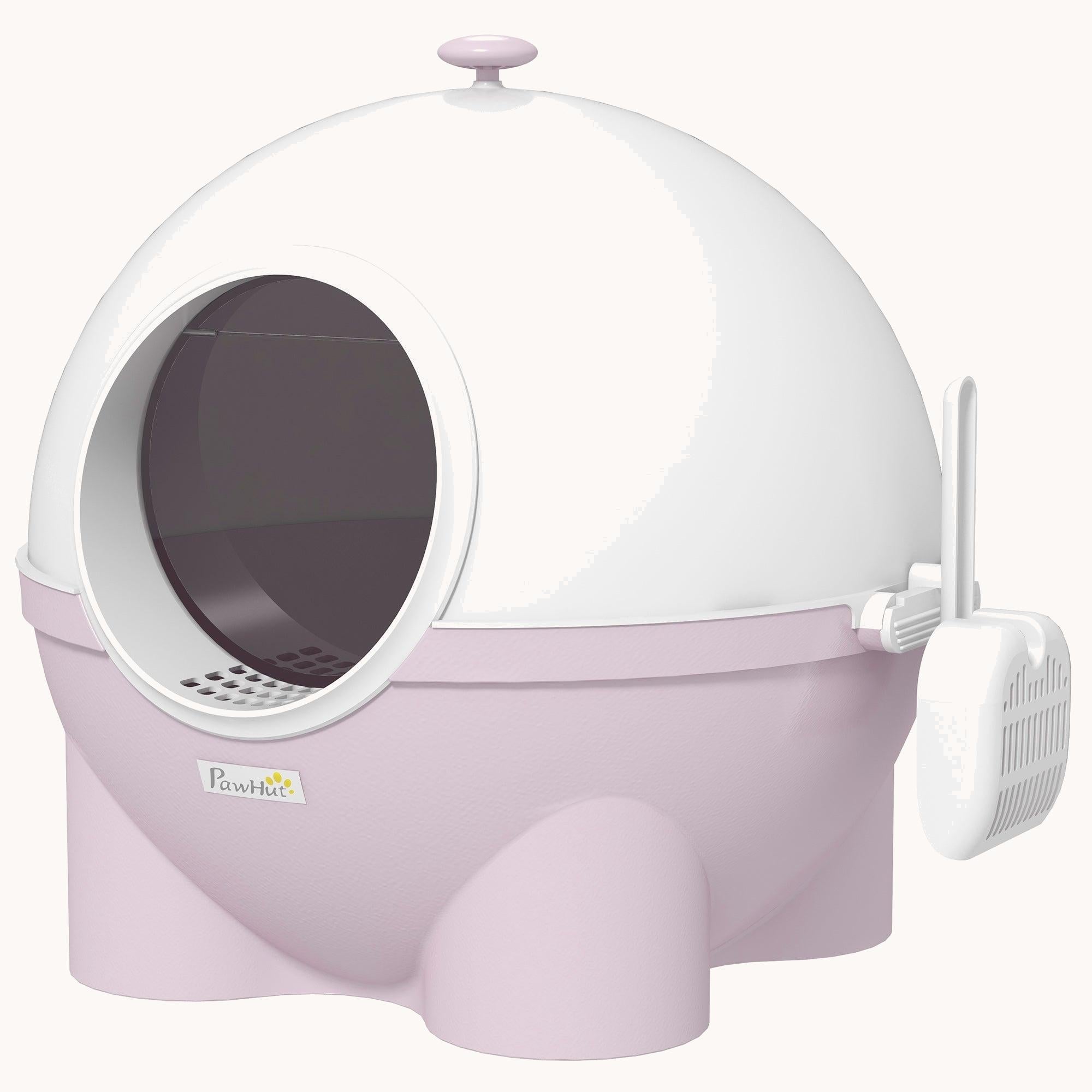 Large Hooded Cat Litter Box with Lid & Leak-Proof Sand Pedal, Light Pink