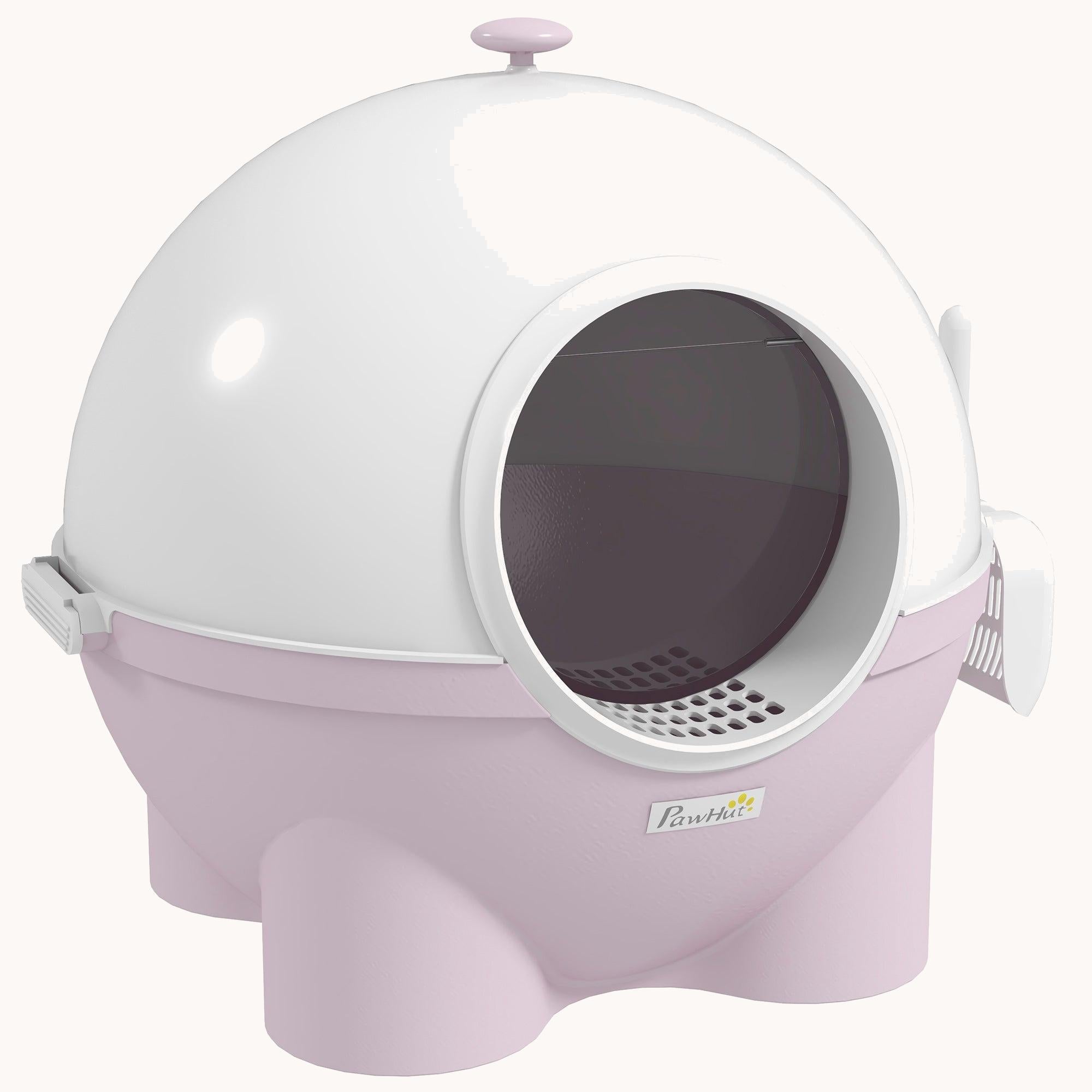 Large Hooded Cat Litter Box with Lid & Leak-Proof Sand Pedal, Light Pink