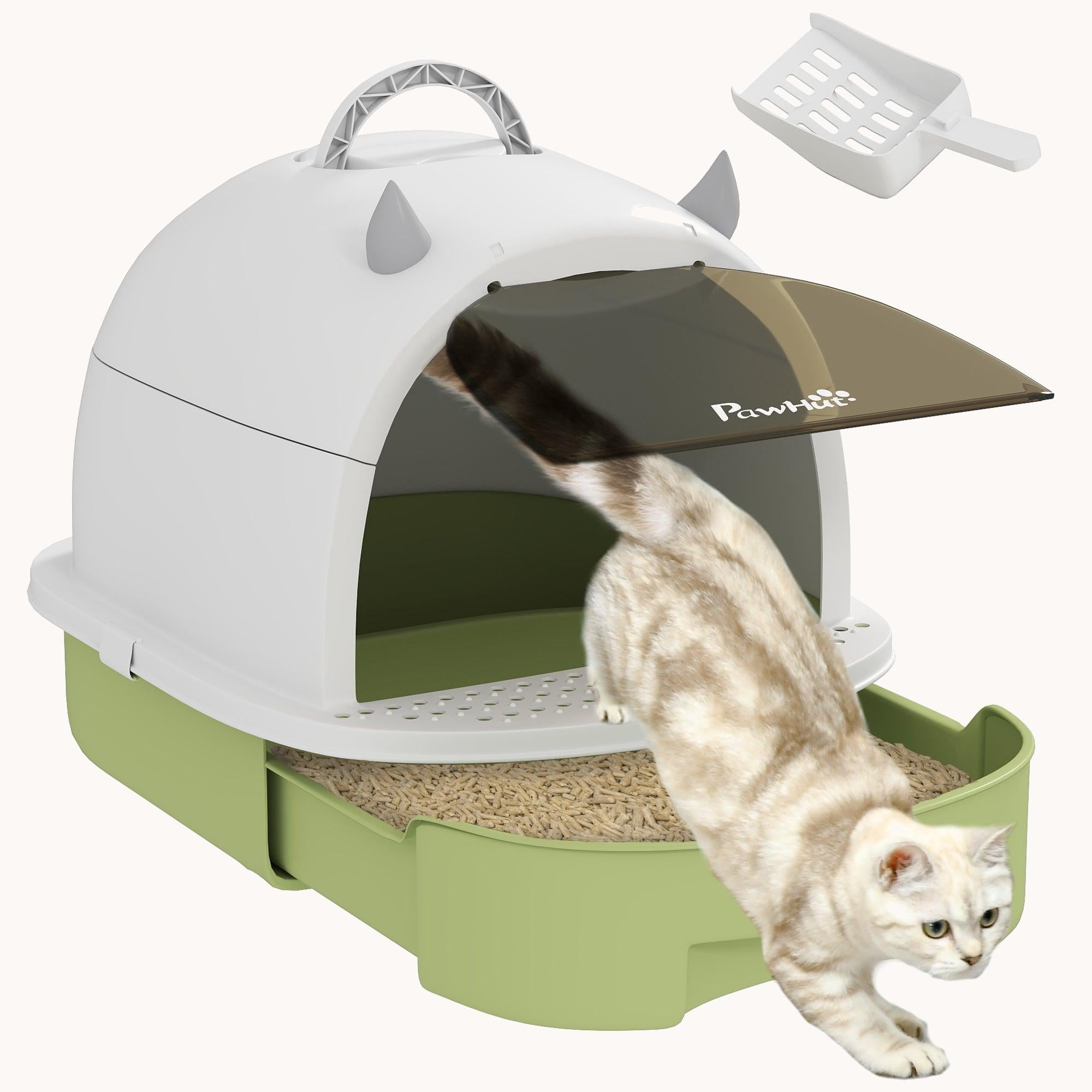 Covered Cat Litter Box with Portable Odor-Control Bags Easy Clean Green