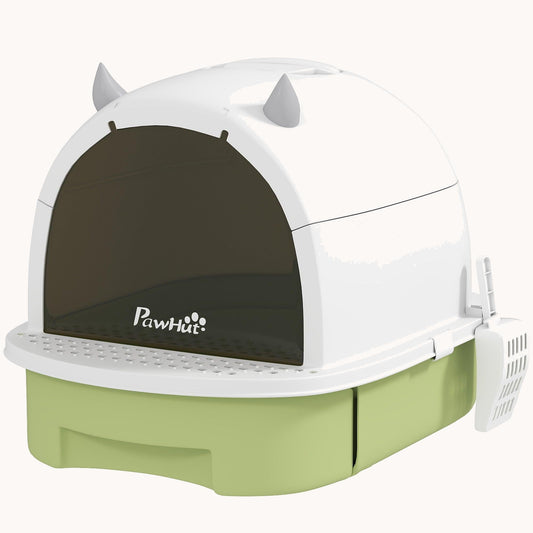 Covered Cat Litter Box with Portable Odor-Control Bags Easy Clean Green