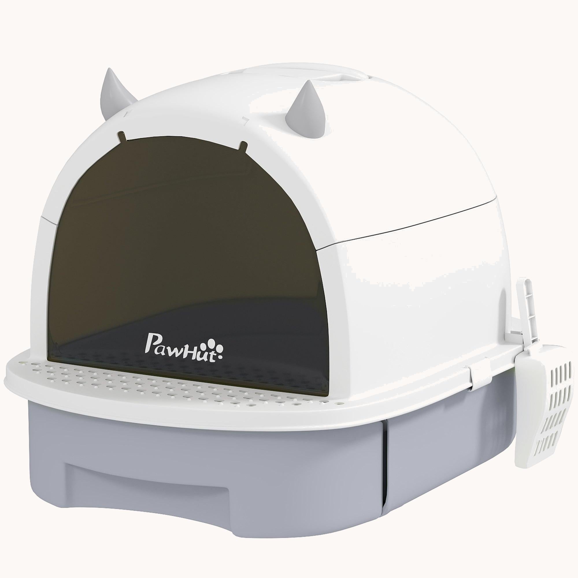 Covered Cat Litter Box with Lid, Scoop & Portable Odor-Control Bags, Easy Clean, Gray