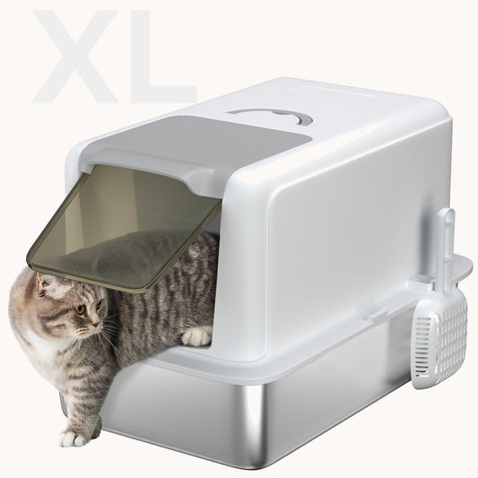 Extra Large Stainless Steel Cat Litter Box with Removable Lid