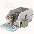 Load image into Gallery viewer, XL Stainless Steel Litter Box with Metal Scoop Holder, Anti-Leak Design, Light Gray
