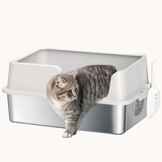 Odor-Resistant Stainless Steel Cat Litter Box with High Sides