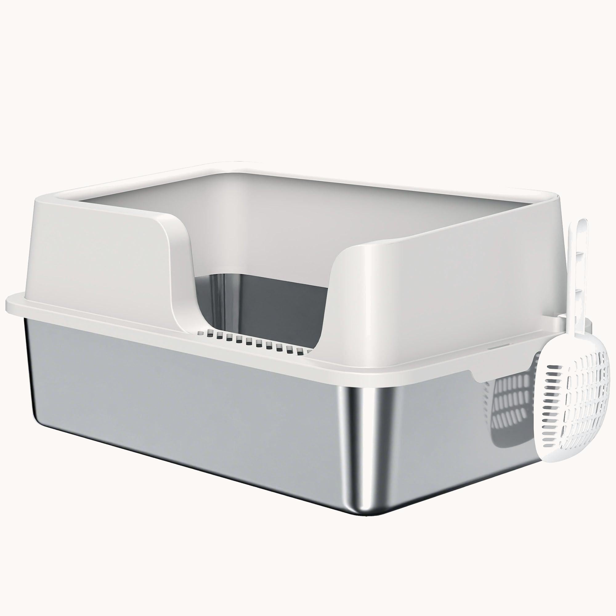 Odor-Resistant Stainless Steel Cat Litter Box with High Sides