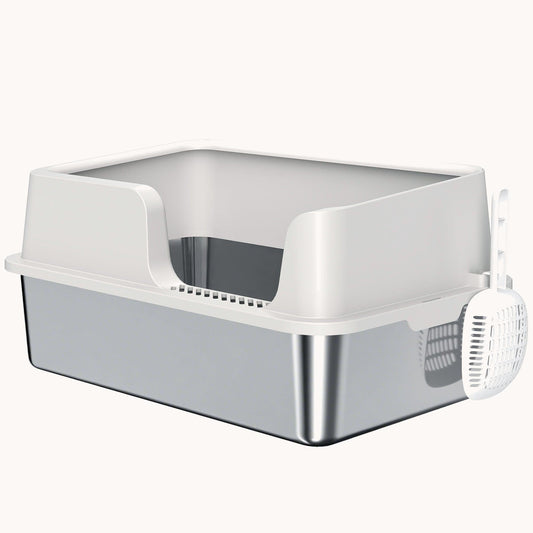 Odor-Resistant Stainless Steel Cat Litter Box with High Sides