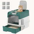 Load image into Gallery viewer, Hooded Cat Litter Box with Drawer, Scoop & Top Exit, Teal
