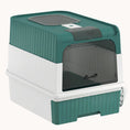 Load image into Gallery viewer, Hooded Cat Litter Box with Drawer, Scoop & Top Exit, Teal
