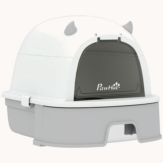 Stainless Steel Hooded Cat Litter Box Large Gray Slide-Out Tray & Carbon Filter