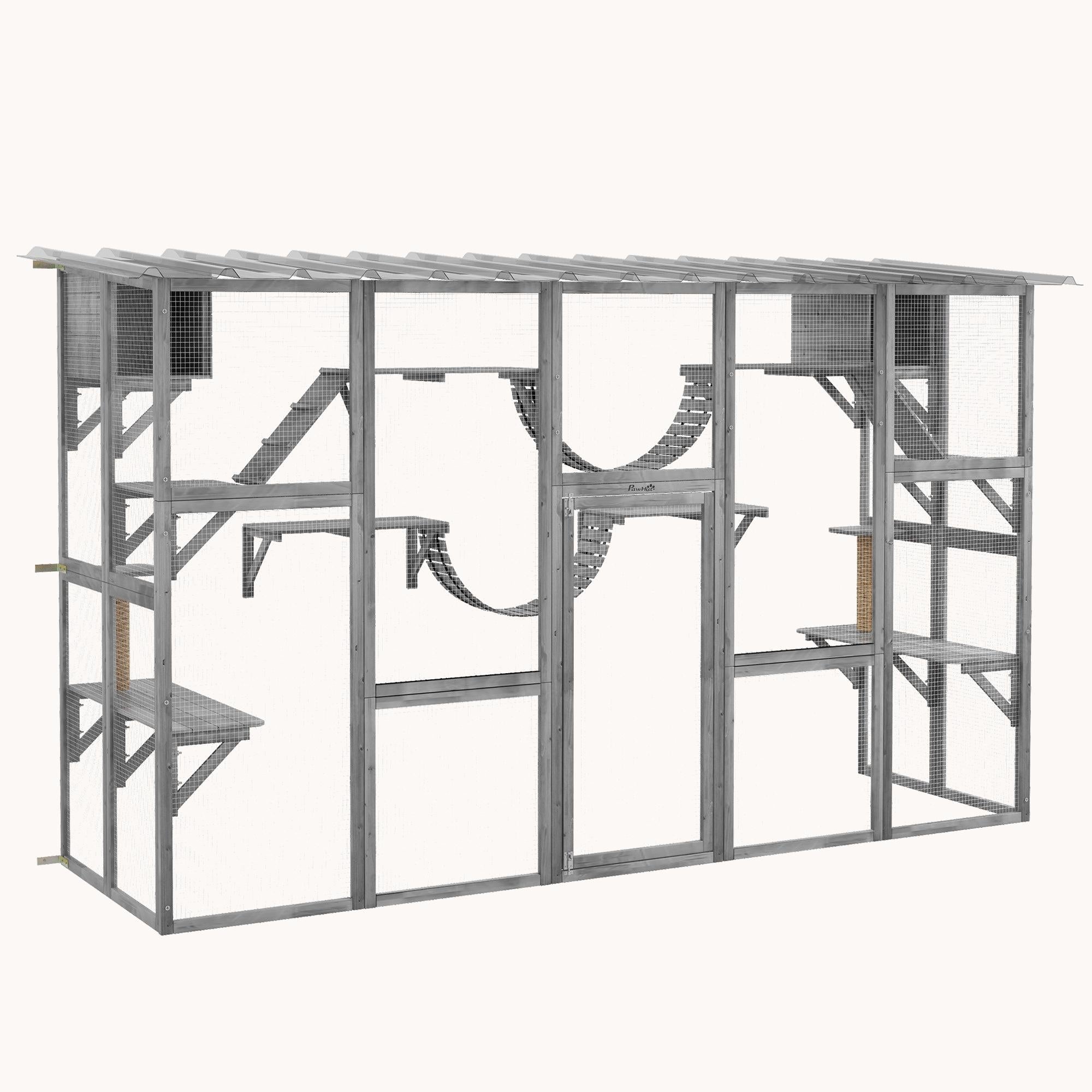 Outdoor Catio Enclosure with Weatherproof Roof & Shelves 118"x37.5"x74" Gray