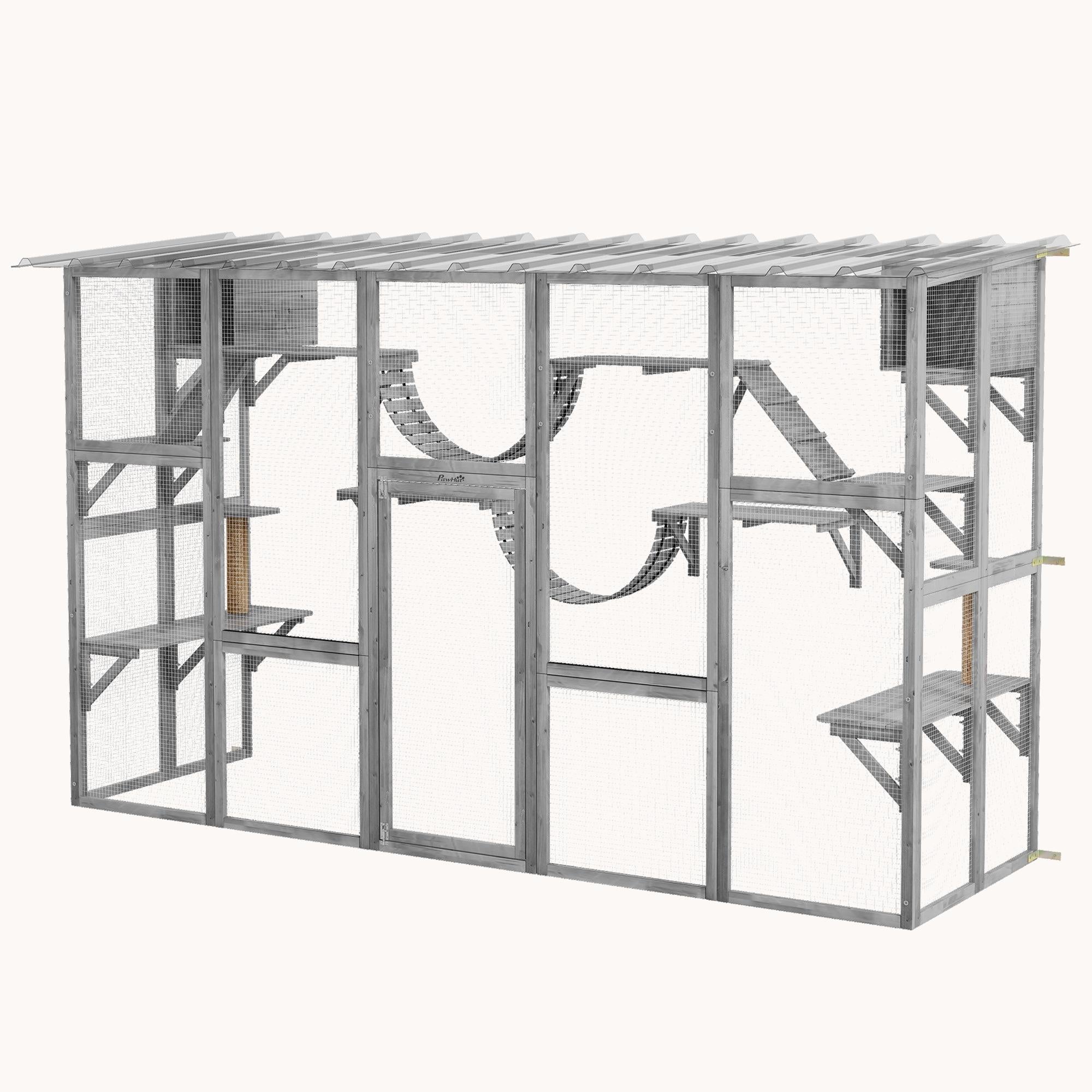 Outdoor Catio Enclosure with Weatherproof Roof & Shelves 118"x37.5"x74" Gray