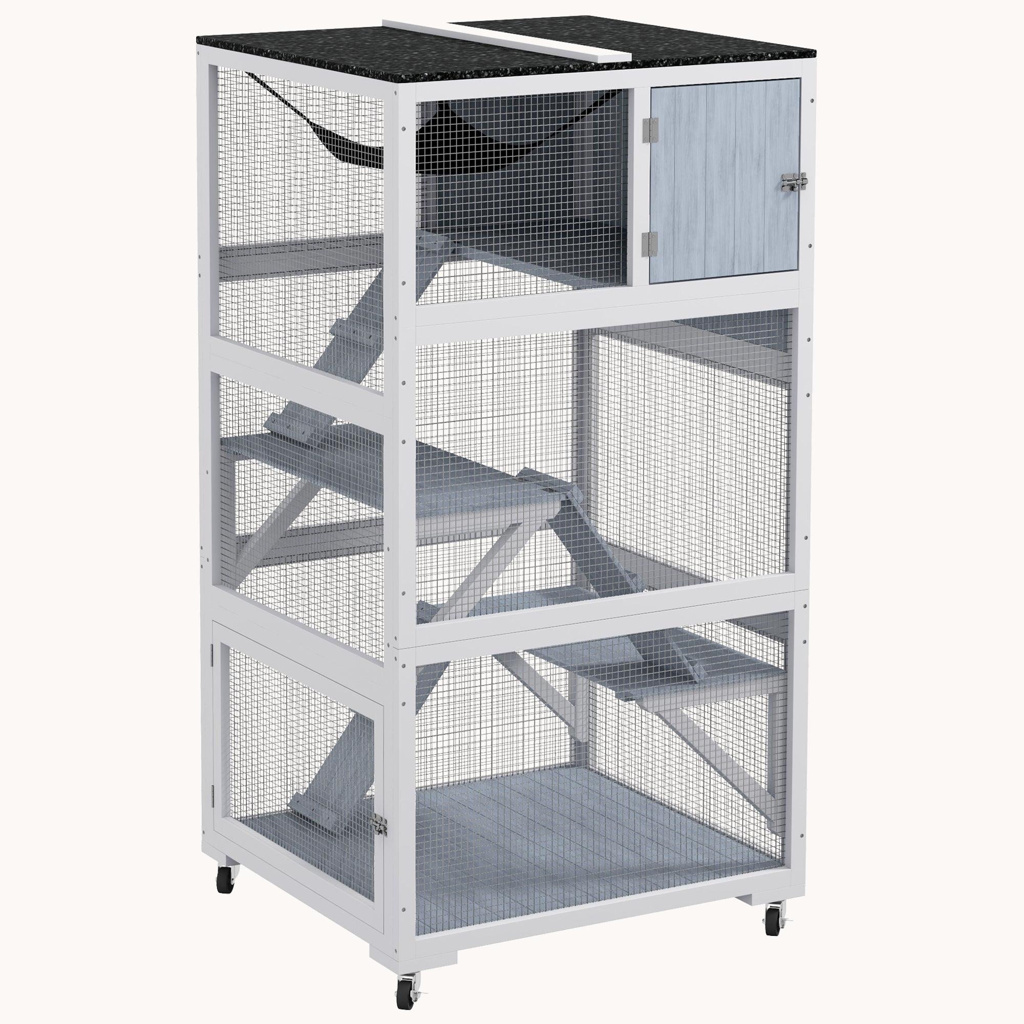 34" Outdoor Cat Enclosure with Wheels Weatherproof Roof for Fun Gray