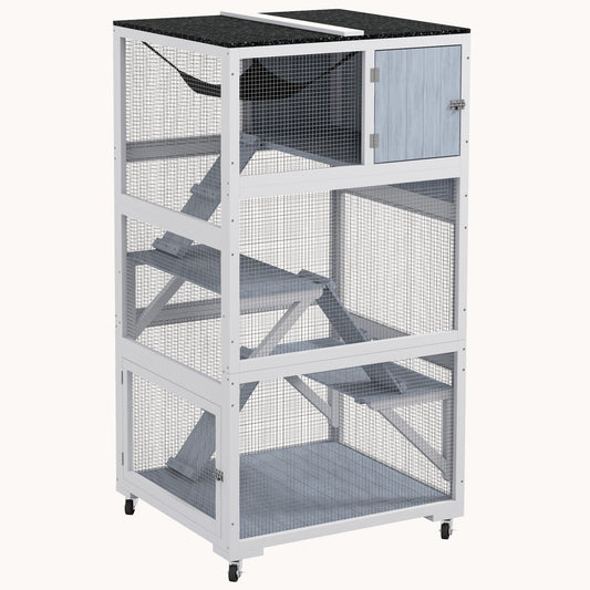 34" Outdoor Cat Enclosure with Wheels Weatherproof Roof for Fun Gray