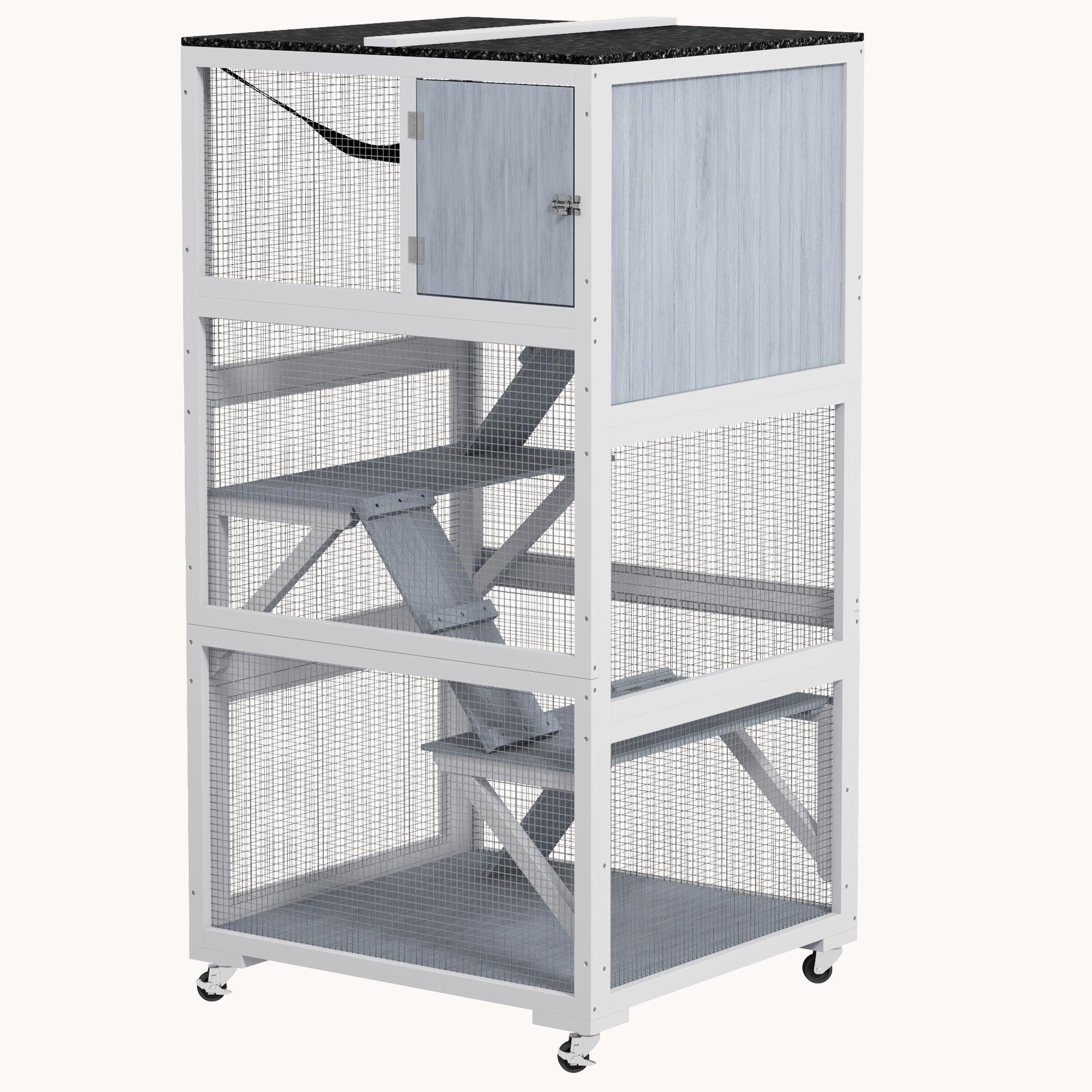 34" Outdoor Cat Enclosure with Wheels Weatherproof Roof for Fun Gray