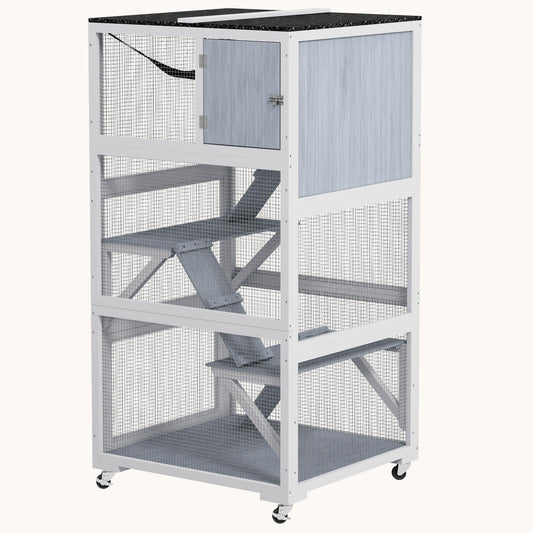 34" Outdoor Cat Enclosure with Wheels Weatherproof Roof for Fun Gray