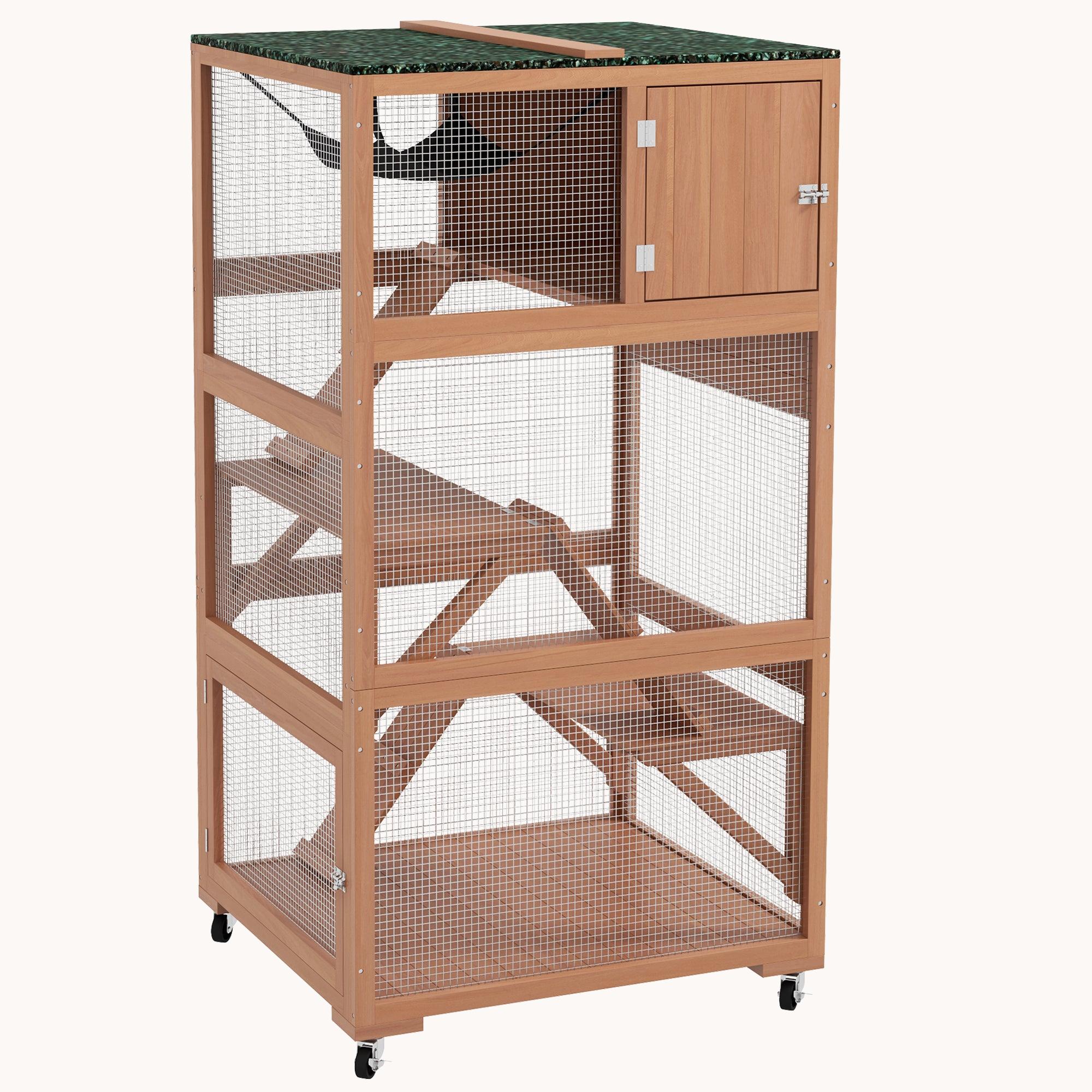 34" Outdoor Cat Enclosure with Wheels, Weatherproof Roof, Hammock & Ramps, Orange