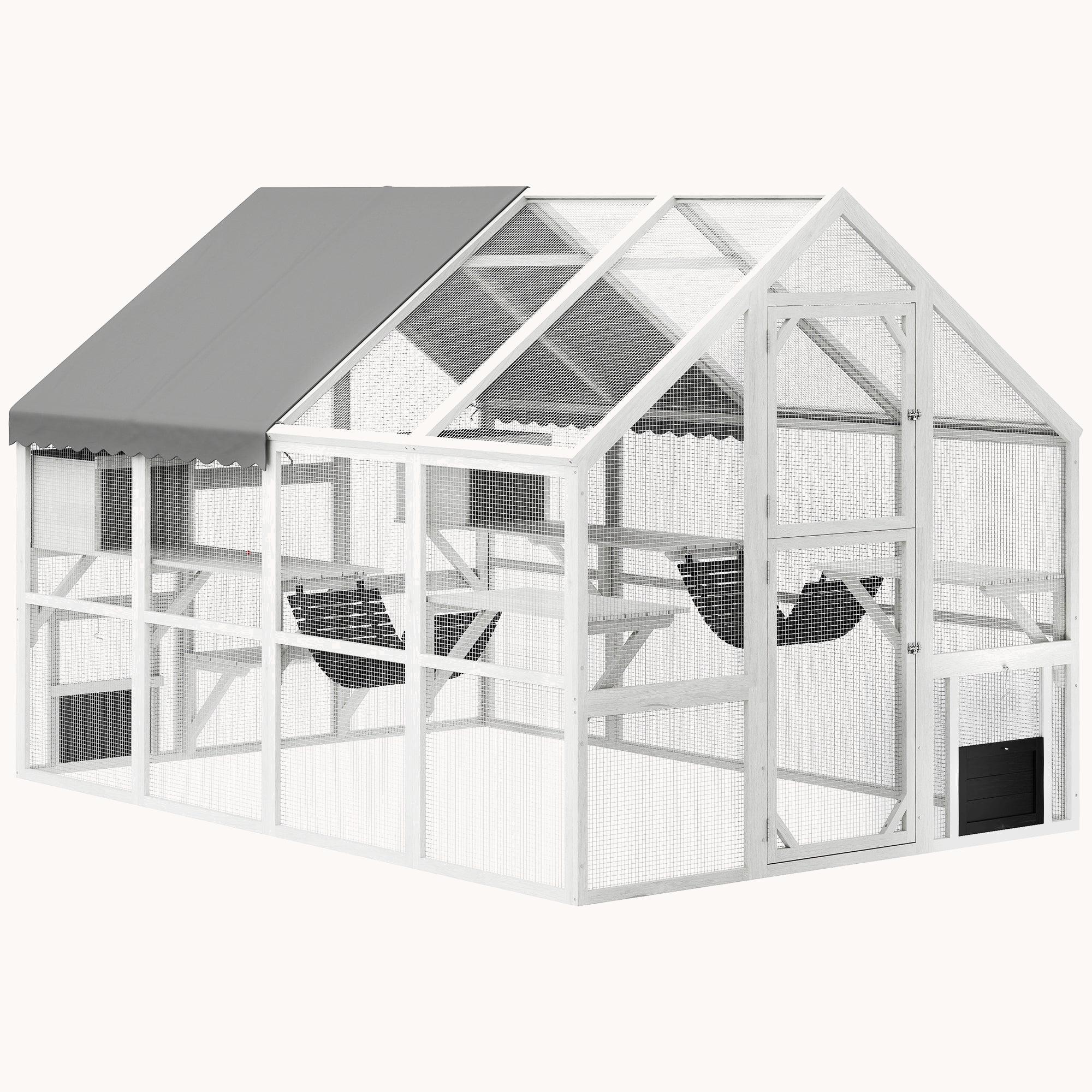 56 sq.ft Cat Adventure Haven with 2 Condos 6 Platforms White
