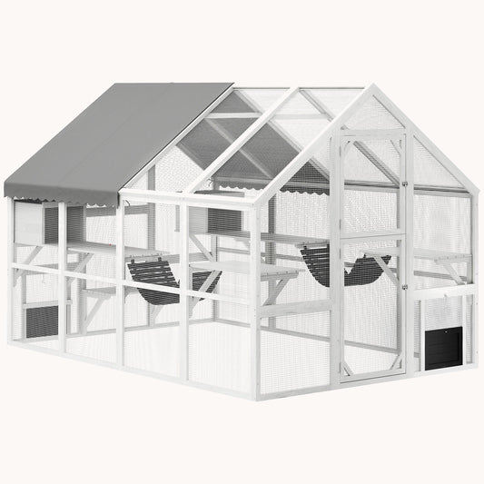 56 sq.ft Cat Adventure Haven with 2 Condos 6 Platforms White