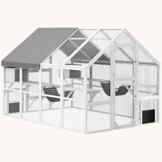 56 sq.ft Cat Adventure Haven with 2 Condos 6 Platforms White