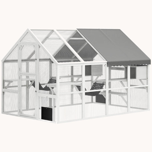 56 sq.ft Cat Adventure Haven with 2 Condos 6 Platforms White