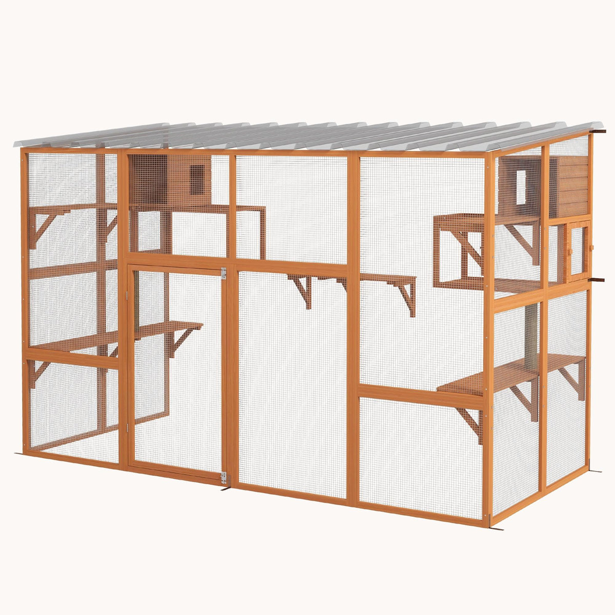 Outdoor Catio with Scratching Posts & Resting Boxes for 1-5 Cats, 118"x55"x75.5", Orange