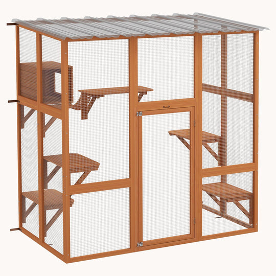 68" L Outdoor Cat Adventure Enclosure with Secure Wall Mount Orange