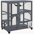 Load image into Gallery viewer, 39" Indoor Wooden Cat House with Wheels, 3 Platforms, Hammock & Openable Top, Light Gray
