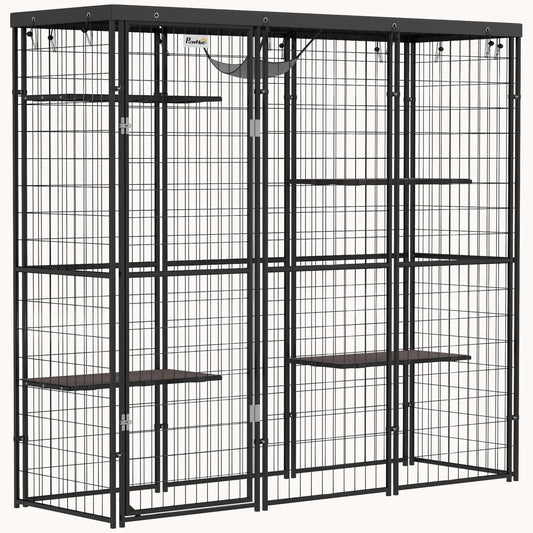 4-Level 69" Outdoor Catio with Hammock & UV Protection Shelter