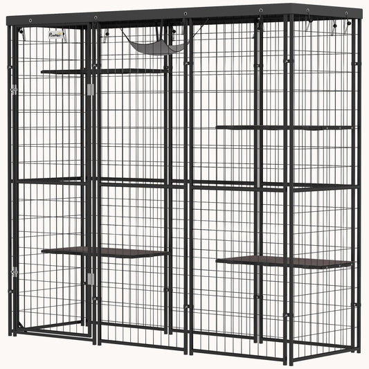 4-Level 69" Outdoor Catio with Hammock & UV Protection Shelter