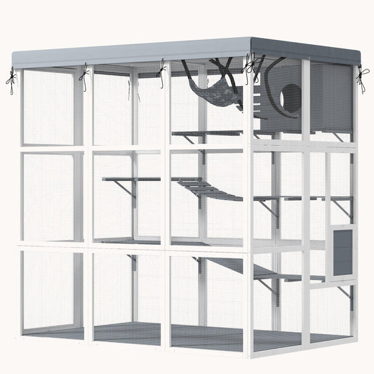 71" Large Outdoor Cat Enclosure with Walk-in, Hammock, Platforms & Ramps for 2-4 Cats