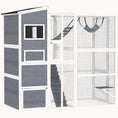 Load image into Gallery viewer, Wooden Outdoor Cat Enclosure with 4 Tiers, 3 Platforms for 2-3 Cats, 76"x36"x68", Gray
