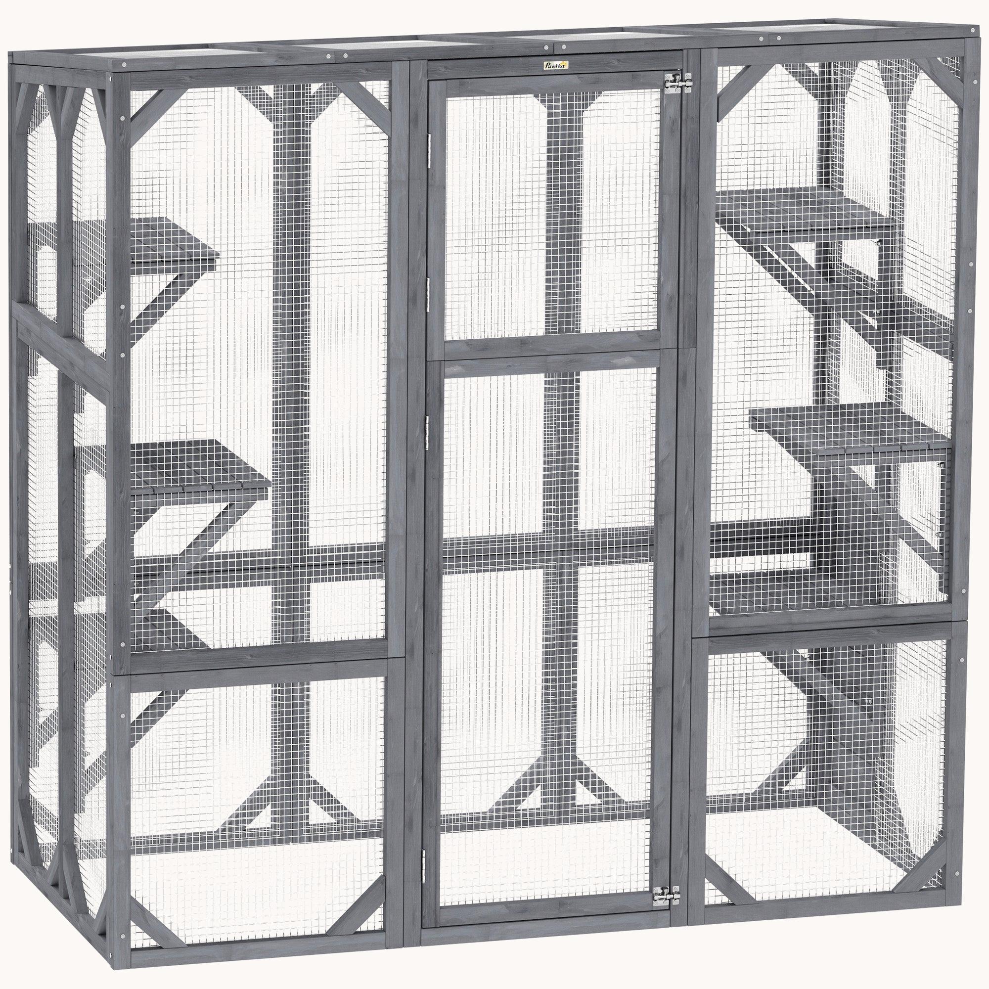 Outdoor Cat Enclosure w/ 6 Jumping Platforms & Weatherproof Roof, 59"x28"x60", Gray