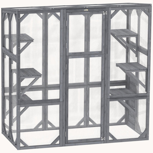 Outdoor Cat Enclosure w/ 6 Jumping Platforms & Weatherproof Roof, 59"x28"x60", Gray