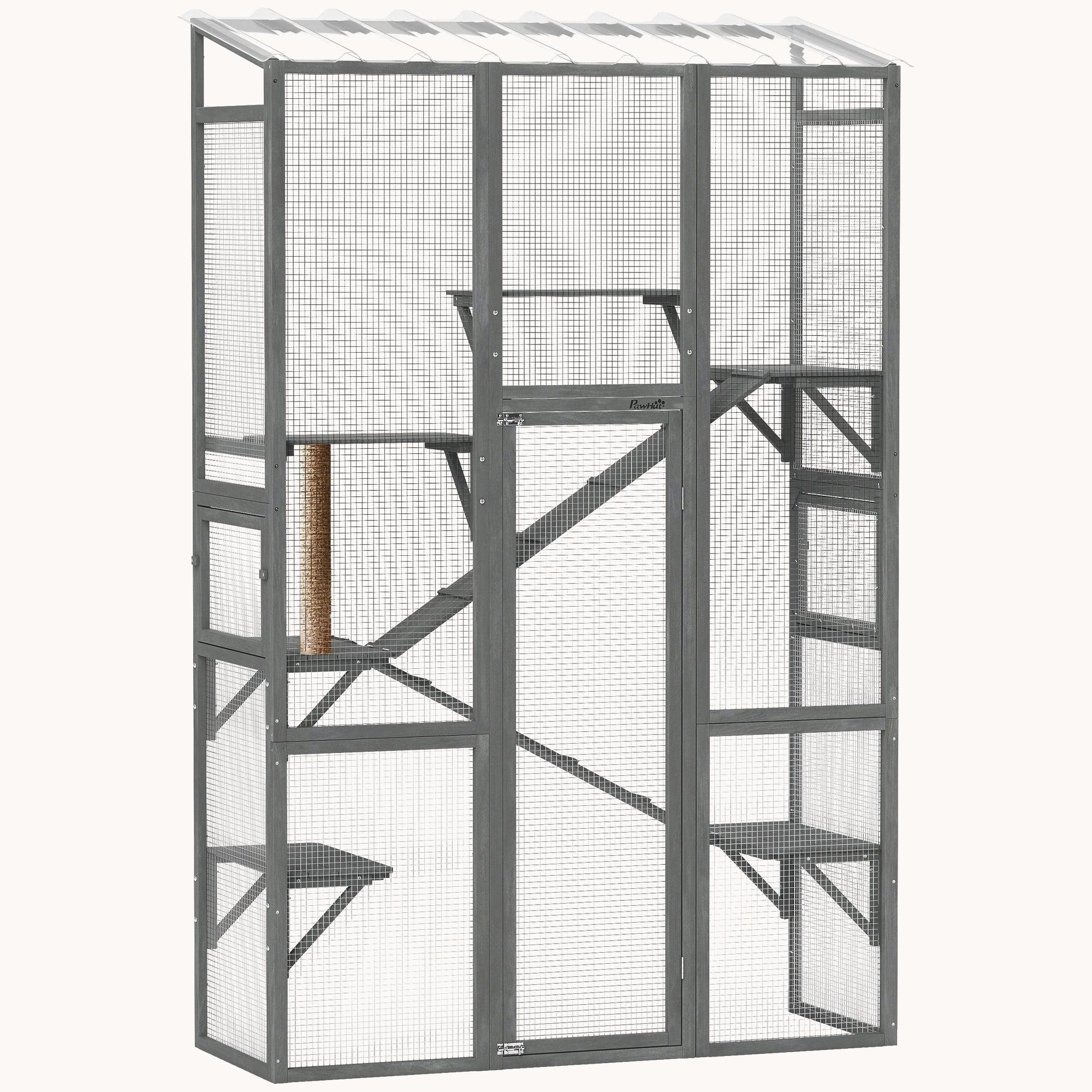 99" H Outdoor Adventure Cat Enclosure with 6 Jumping Platforms Gray