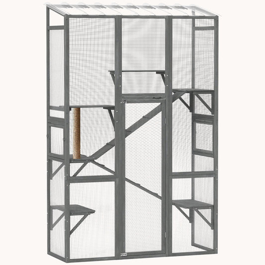 99" H Outdoor Adventure Cat Enclosure with 6 Jumping Platforms Gray