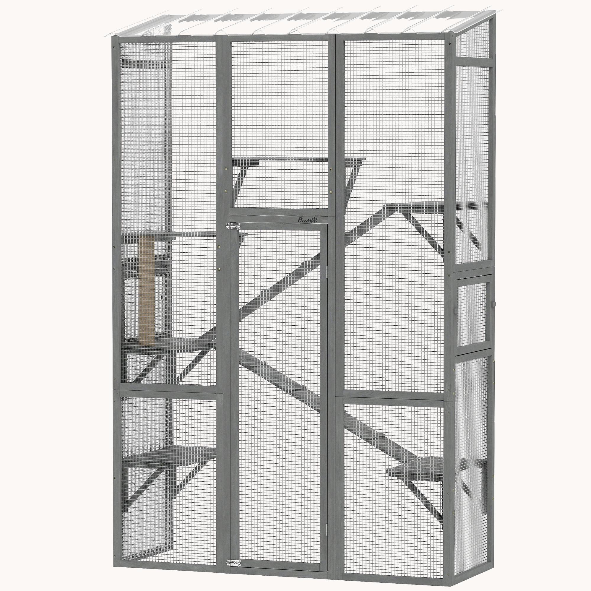 99" H Outdoor Adventure Cat Enclosure with 6 Jumping Platforms Gray